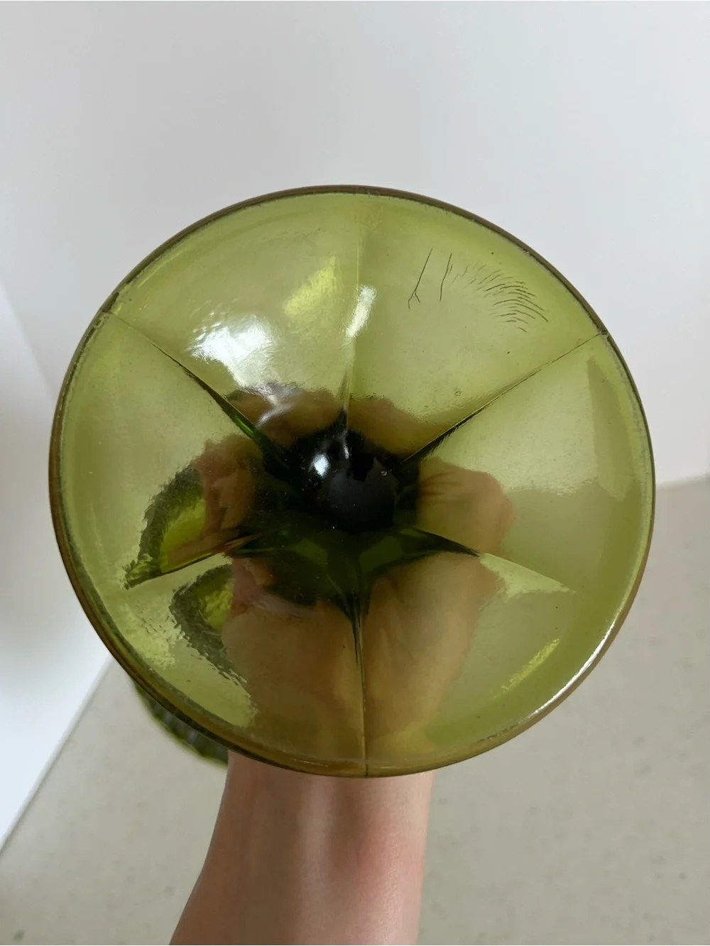 Indiana Glass Diamond Point Green Compote Pedestal Vase /Planter 11” Mid Century